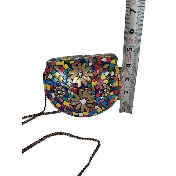 Vtg Himalayan Handmade Tibetan Mosaic Inlay Boho Clutch Evening Bag Multicolor - Picture 3 of 14